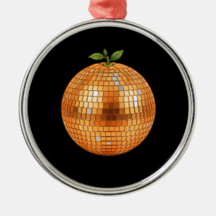 Orange Disco Ball Metal Ornament