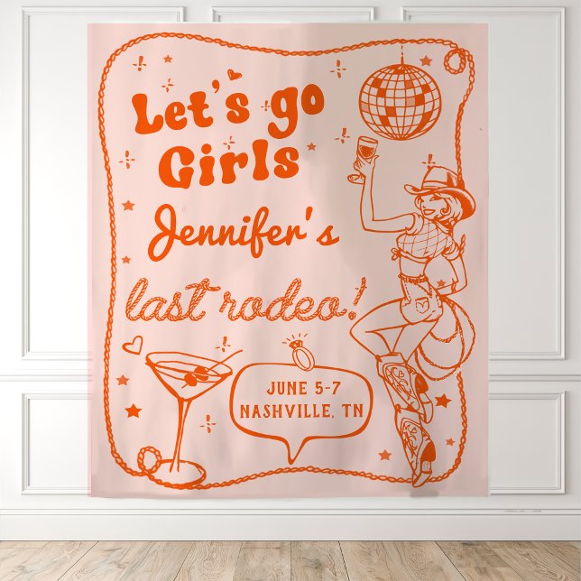 Orange Disco Cowgirl Rodeo Bachelorette Weekend Tapestry (Creator Uploaded)