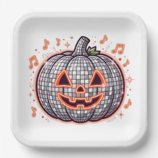 Orange Disco Pumpkin Halloween Paper Plates
