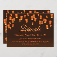 Orange Diwali Sky Lanterns Invitation