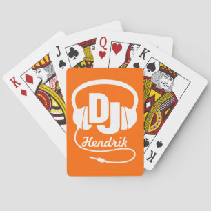 Orange DJ add your name music playing cards