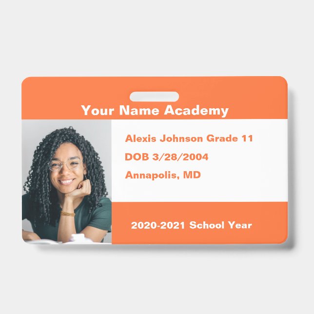 Orange Do It Yourself Custom Homeschool ID Badge (Front)