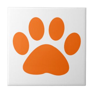 Orange Dog Cat Paw Print Ceramic Tile