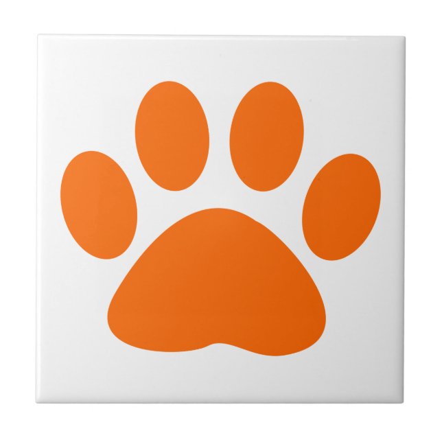 Orange Dog Cat Paw Print Ceramic Tile (Front)