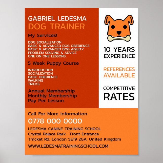 Orange Dog, Dog Trainer Advertising Poster (Front)