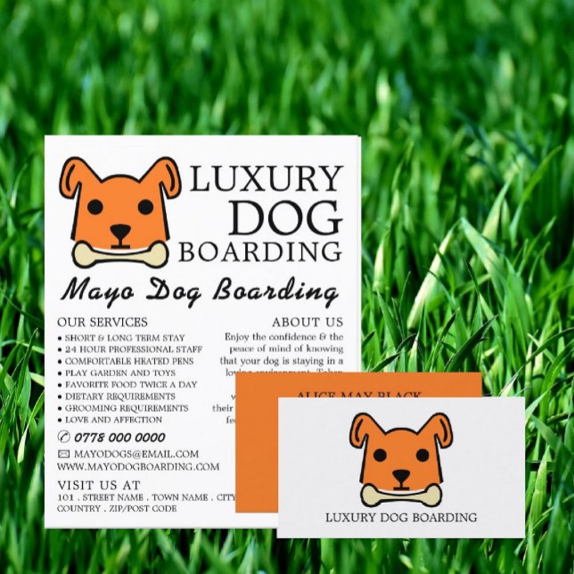 Orange Dog with Bone, Dog Boarding Business Card (Creator Uploaded)