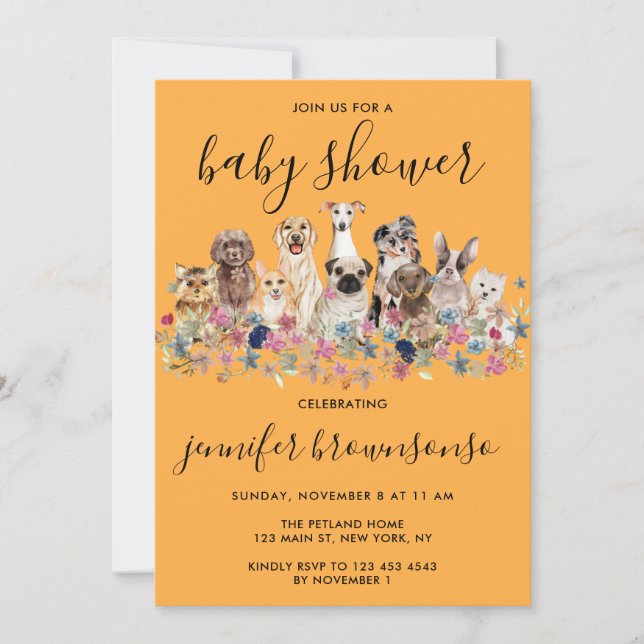 Orange Dogs Pet Family celebration Baby Shower Invitation (Front)