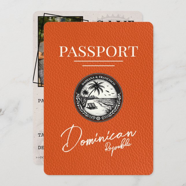 Orange Dominican Republic Passport Save The Date (Front/Back)