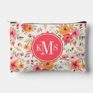 Orange Doodle Garden Flower Pattern Accessory Pouch