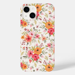 Orange Doodle Garden Flower Pattern Case-Mate iPhone 14 Case