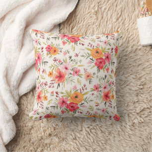 Orange Doodle Garden Flower Pattern Cushion