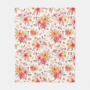 Orange Doodle Garden Flower Pattern Fleece Blanket