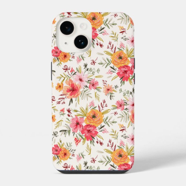 Orange Doodle Garden Flower Pattern iPhone Case (Back)