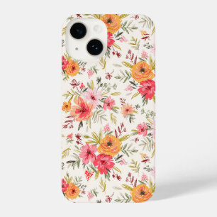 Orange Doodle Garden Flower Pattern iPhone 14 Case
