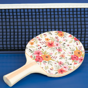 Orange Doodle Garden Flower Pattern Ping Pong Paddle