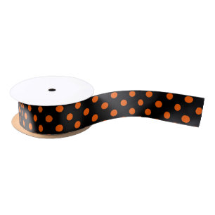 Orange Dots on Black Background Halloween Satin Ribbon