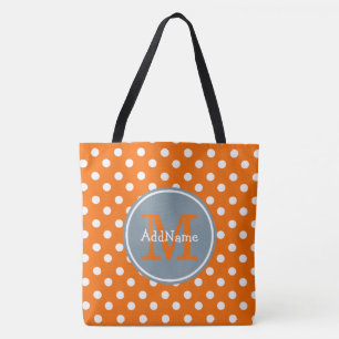 Orange Dots Silver Monogram & Personalised Name Tote Bag