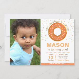 Orange Doughnut Birthday Invitation with Photo