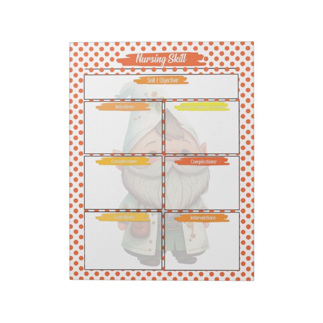 Orange Dr. Gnome Nursing Student Skills Template Notepad (Rotated)