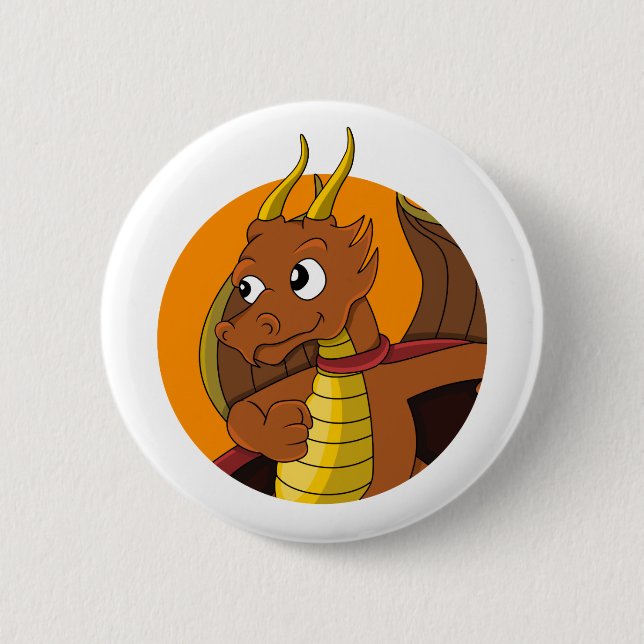 Orange dragon cartoon 6 cm round badge (Front)