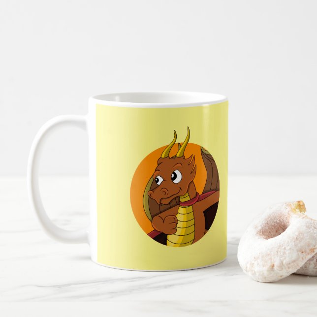 Orange dragon cartoon coffee mug (With Donut)