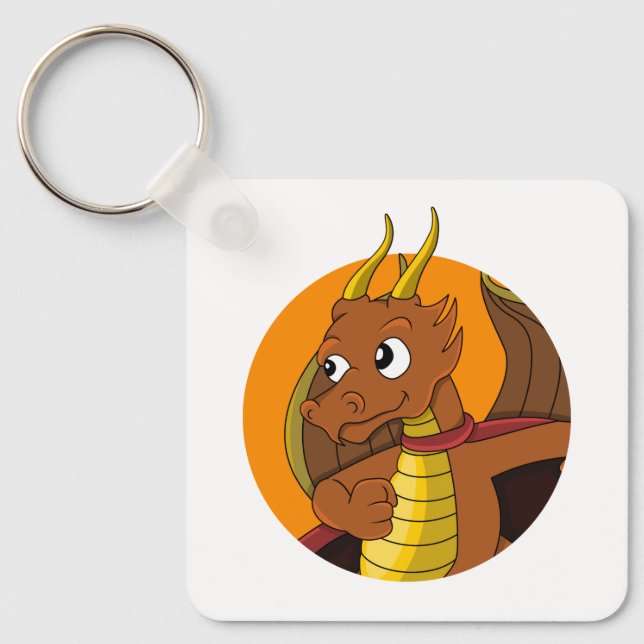 Orange dragon cartoon key ring (Front)