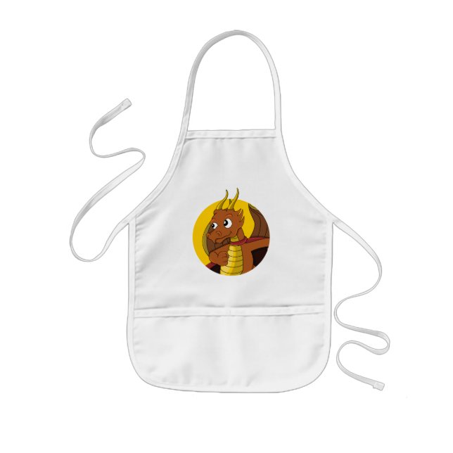 Orange dragon cartoon  kids apron (Front)