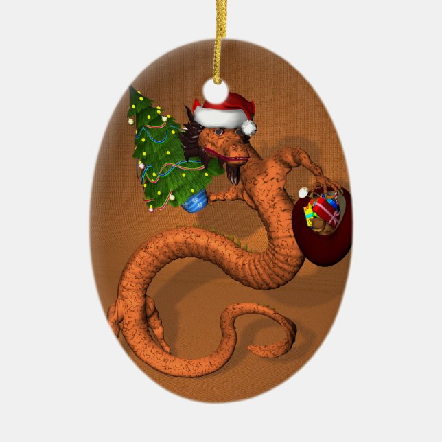 Orange Dragon Ceramic Ornament (Front)