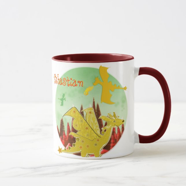 Orange Dragon Mug customisable Name Sebastian (Right)