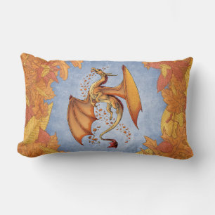 Orange Dragon of Autumn Fantasy Art Lumbar Cushion