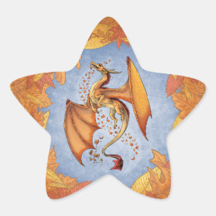 Orange Dragon of Autumn Fantasy Art Star Sticker