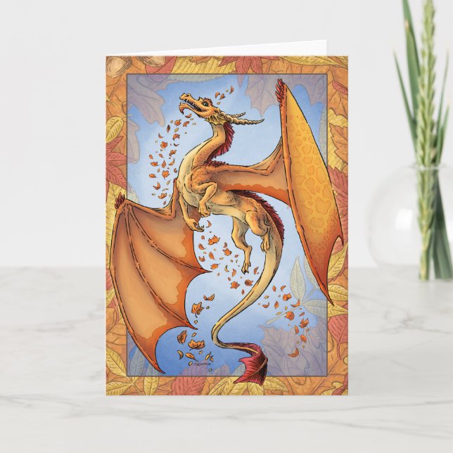 Orange Dragon of Autumn Nature Fantasy Art Card (Front)