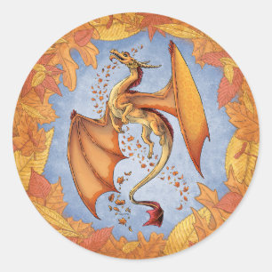 Orange Dragon of Autumn Nature Fantasy Art Classic Round Sticker
