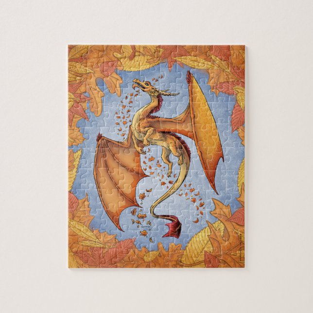 Orange Dragon of Autumn Nature Fantasy Art Jigsaw Puzzle (Vertical)
