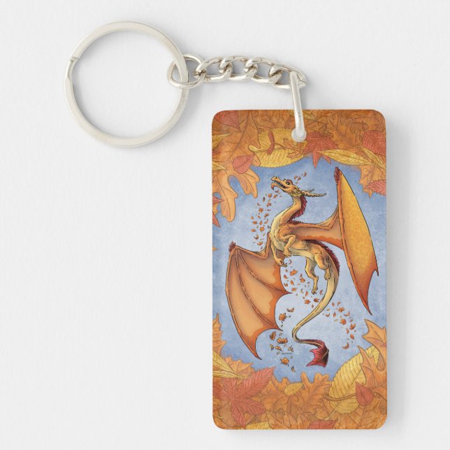 Orange Dragon of Autumn Nature Fantasy Art Key Ring (Front)