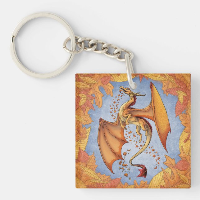 Orange Dragon of Autumn Nature Fantasy Art Key Ring (Front)