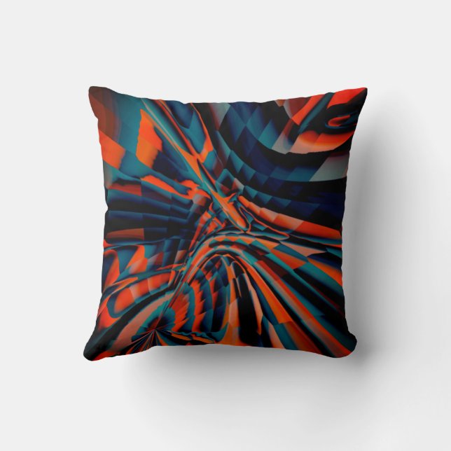 Orange drawing of squares aligned on twisted base  cushion (Back)