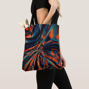 Orange drawing of squares aligned on twisted base tote bag