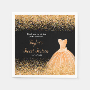 Orange Dress Faux Glitter Sweet 16 Birthday Napkin
