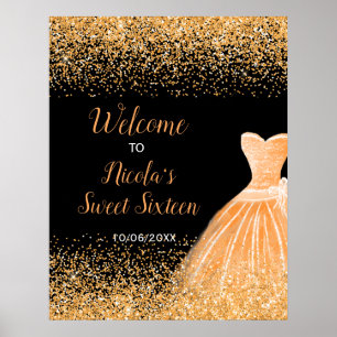 Orange Dress Faux Glitter Sweet 16 Welcome Poster