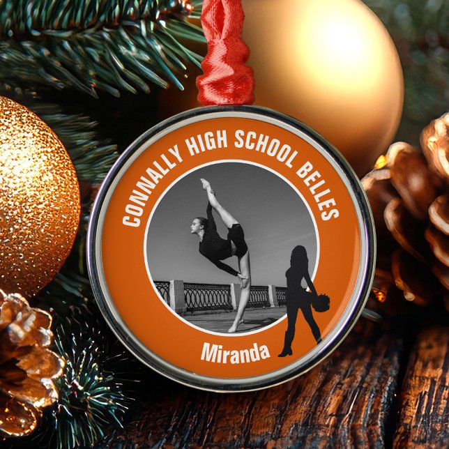 Orange Drill Team Photo Dancer Christmas Metal Ornament (Creator Uploaded)