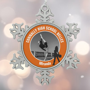 Orange Drill Team Photo High School Dancer Snowflake Pewter Christmas Ornament