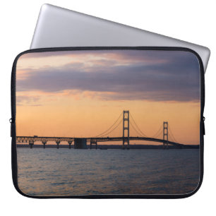 Orange Dusk Mackinac Bridge Laptop Sleeve