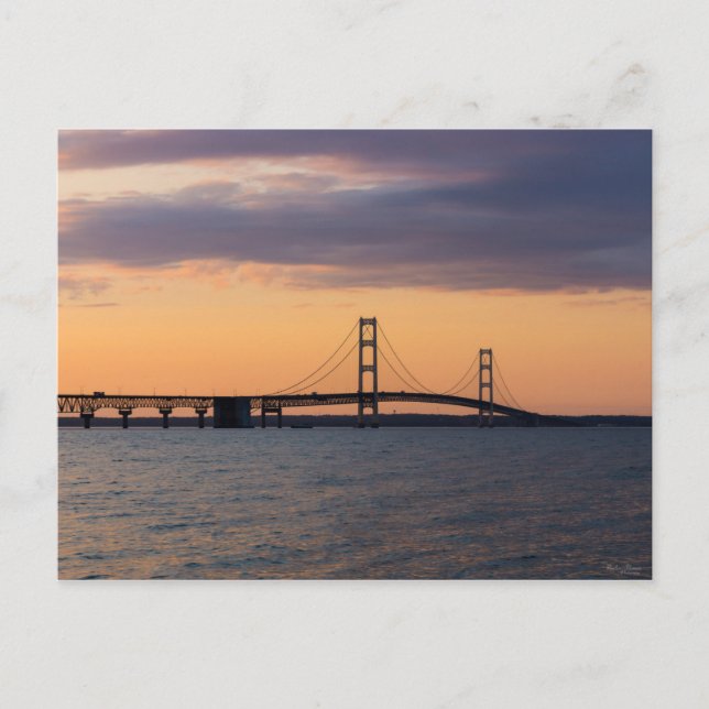 Orange Dusk Mackinac Bridge Postcard (Front)