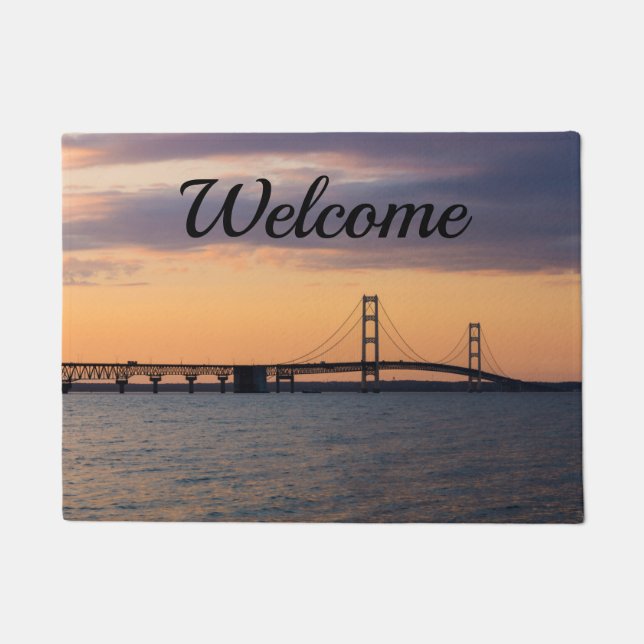 Orange Dusk Mackinac Bridge Welcome Doormat (Front)