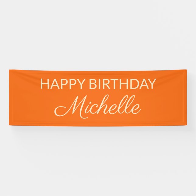 Orange Editable Colour Happy Birthday Name Banner (Horizontal)