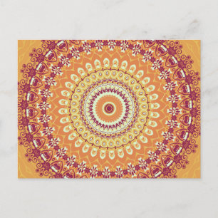 Orange Elegance Mandala Kaleidoscope Postcard