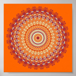 Orange Elegance Mandala Kaleidoscope Poster