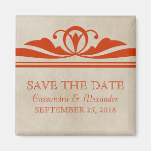 Orange Elegant Deco Save the Date Magnet