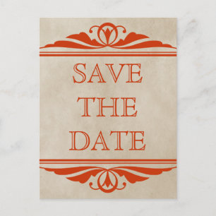 Orange Elegant Deco Save the Date Postcard